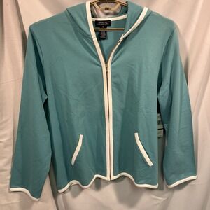 Jones New York French Terry Zip Up Jacket 2X Teal Blue NWT Beach Pool Vibes